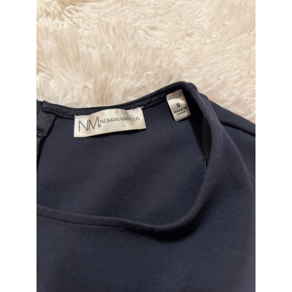 Neiman Marcus Navy Blue Ruched Waist Sheath Dress Cap Sleeve Exposed Zip Small - Picture 3 of 4
